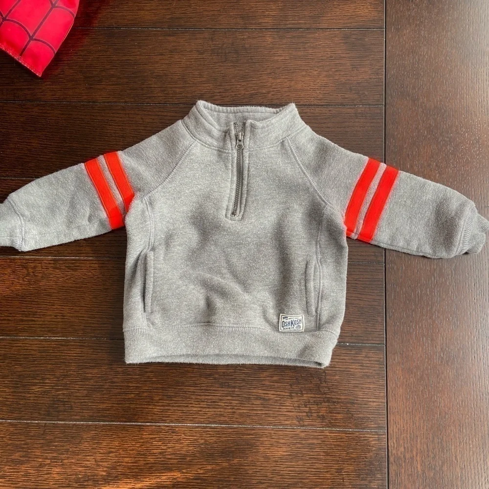 Boys 12 Month Grey and Red Adidas Pants with OshKosh Quarter Zip Sweatshirt